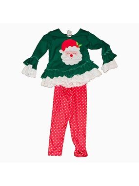 Girls Holiday Santa Top and Polka Dot Leggings Set - Green & Red